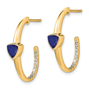 14k Trillion Created Sapphire and Diamond J-hoop Earrings
