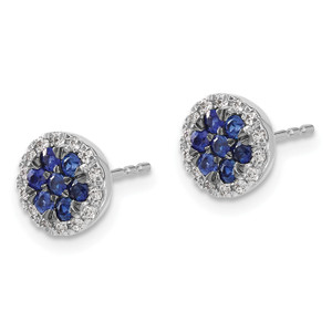 14k White Gold Diamond and Sapphire Circle Post Earrings