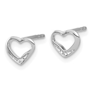 14k White Gold Diamond Heart Post Earrings