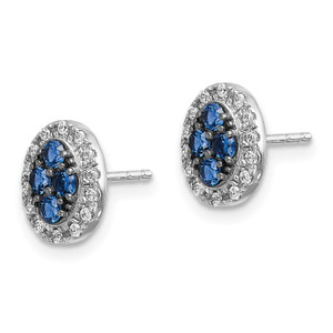 14k White Gold Diamond and Sapphire Oval Post Earrings