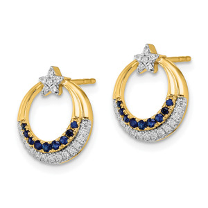 14k Polished Sapphire and Diamond Star and Circle Post Earrings