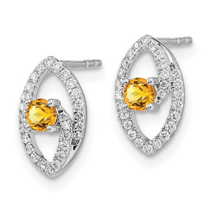 14k White Gold Polished Diamond and Citrine Post Earrings
