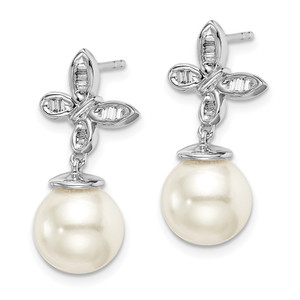 14k White FWC Pearl and Diamond Butterfly Post Earrings