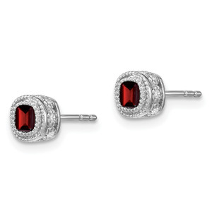 14k White Gold Cushion Garnet and Diamond Earrings