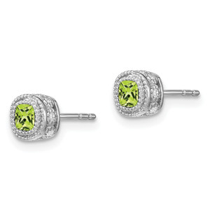 14k White Gold Cushion Peridot and Diamond Earrings