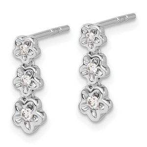 14k White Gold Diamond 3-flower Post Earrings