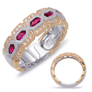 Rose & White Gold Ruby & Diamond Ring in 14K Rose and White Gold   C4536-RRW