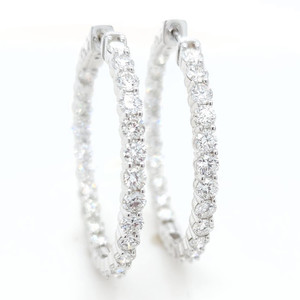 14KT White Gold Round Cut Diamond Hoop Earrings 5.20 CTW