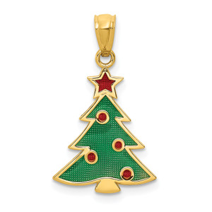 14KT Gold  Enameled Christmas Tree Pendant