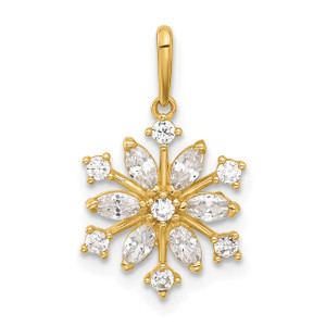 14KT Gold  Polished Cubic Zirconia Snowflake Pendant