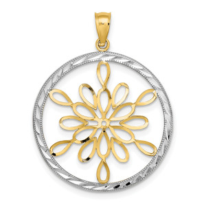 14KT Gold  with Rhodium D/C Circle Snowflake Charm