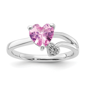 Sterling Silver Created Pink Sapphire and Diamond Heart Ring RLS6160/CRPKSA-SSAAB