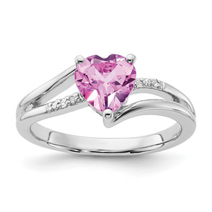 Sterling Silver Created Pink Sapphire and Diamond Heart Ring RLS6343/CRPKSA-SSAS4