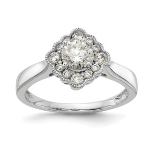 True Origin 14K White Gold 1/4 carat Lab Grown Diamond VS/SI D E F Round Semi Mount Fancy Halo Engagement Ring RM6339E-050-WLD