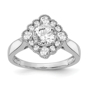 True Origin 14K White Gold 1/4 carat Lab Grown Diamond VS/SI D E F Round Semi Mount Fancy Halo Engagement Ring RM6339E-100-WLD