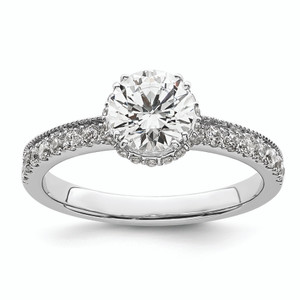 14K White Gold Vintage Halo (Holds 1 carat (6.5mm) Round Center) 1/3 carat Diamond Semi-mount Engagement Ring RM8783E-100-WAA