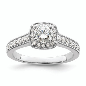 14K White Gold Halo Plus (Holds 1/2 carat (5.2mm) Round Center) 3/8 carat Diamond Semi-mount Engagement Ring RM8074E-050-WAA