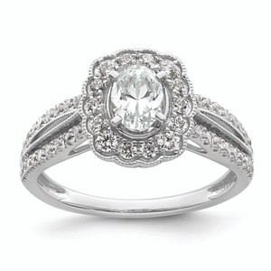 14K White Gold Vintage Halo (Holds 1/2 carat (5.2mm) Oval Center) 1/2 carat Diamond Semi-mount Engagement Ring RM8723E-050-WAA