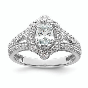 14K White Gold Vintage Halo (Holds 1/2 carat (5.2mm) Oval Center) 1/2 carat Diamond Semi-mount Engagement Ring RM8724E-050-WAA