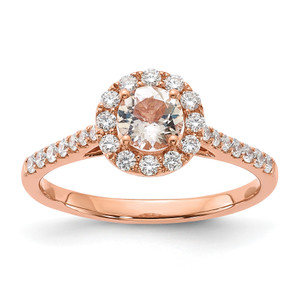 14k Rose Gold Round Morganite Center Diamond Halo Engagement Ring RDB2612ER4/MOR-4RAAA