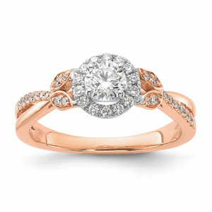 14k White and Rose Gold Round Halo Plus 5/8 carat Diamond Complete Engagement Ring RM8876E-040-CRWAA