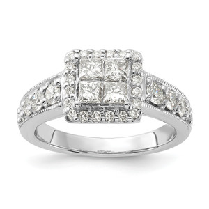 14k White Gold Diamond Princess Cluster Center Halo Engagement Ring RDB2751EIS064F-4WAB
