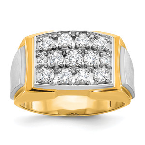 IBGoodman 14k Two-tone Men's Polished and Satin 1 Carat AA Quality Diamond Cluster Ring B58219-4WYAA