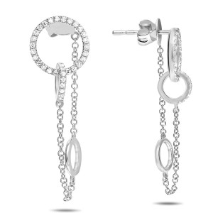 White Gold  Dangling Circle Earrings sin 14KT Gold EE1099
