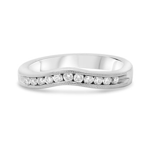 Curved White Gold  Milgrain Diamond Band in 14KT Gold kr346w