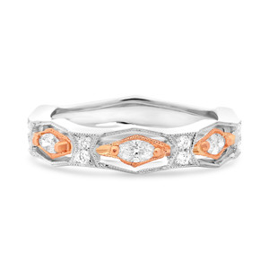 White & Rose Gold  Milgrain Diamond Band in 14KT Gold nr1072