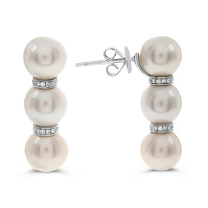 Triple Pearl and Diamond Drop Earrings sin 14KT Gold ke1561wprl