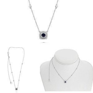 Round Sapphire Double Halo Necklace in 14KT Gold UN1827