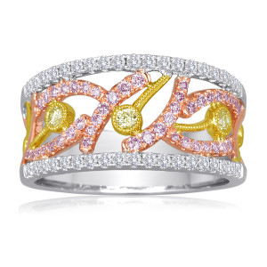 Tri-color Gold  Band  with Tri-color Diamondsin 14KT Gold ur1556wyr