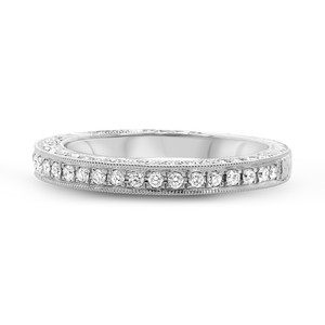 Three Row White Diamond Milgrain Band in 14KT Gold 1156wb