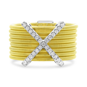 Two-Tone Criss Cross Diamond Coil Ring in 14KT Gold mr741