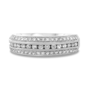 Three Row Detailed White Diamond Band in 14KT Gold ur1444w