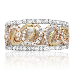 Tri-Colored Diamond Cuff Ring in 14KT Gold ur1555wyr