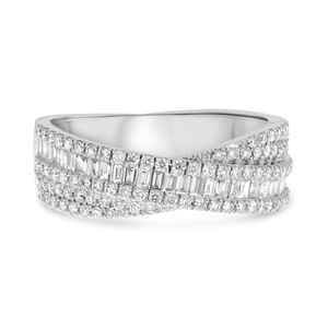 Diamond Band  in Overlap Design with Baguettes and Brilliant Roundsin 14KT Gold dr1024