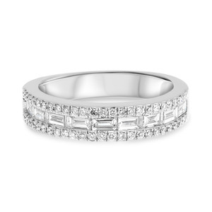 White Gold  Horizontal Baguette Diamond Ring in 14KT Gold dr1031