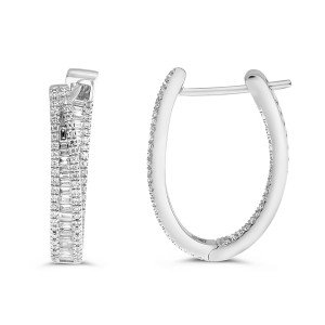 Twisted Inside Out Hoop Earrings s with Round and Baguette Diamondsin 14KT Gold DE1039