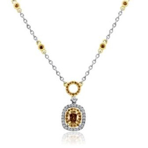 Cushion Champagne Diamond Necklace in 14KT Gold KN3801WY