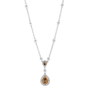 Pear Shape Champagne Diamond Necklace in 14KT Gold KN4053WY