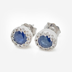 14k White Gold Halo Diamond and Sapphire Earrings 0.20 CTW