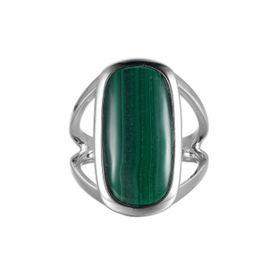 Sterling Silver  Elle "Allure" Rhodium Plated Elongated Genuine Malachite Cushion Cut Ring Sz 6