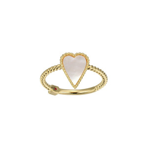 Sterling Silver  Elle "Long Love" Yellow Gold Plated Mop Heart Ring Sz 6