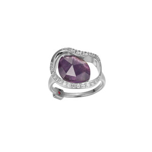 Sterling Silver  Elle "Treasure"   Rhodium Plated  Genuine Amethyst With Clear Cubic Zirconia Ring Sz 6