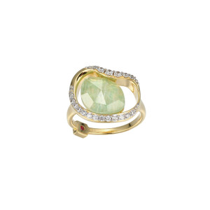 Sterling Silver  Elle "Treasure" Yellow Gold And Rhodium Plated Doublet, Genuine White Crystal And Amazonite With Clear Cubic Zirconia Ring Sz 6