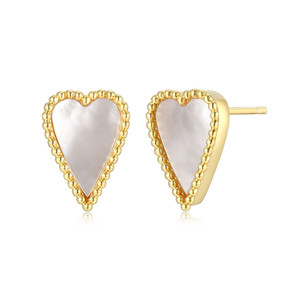 Sterling Silver  Elle " Long Love" Yellow Gold Plated Mop Heart Post Earring
