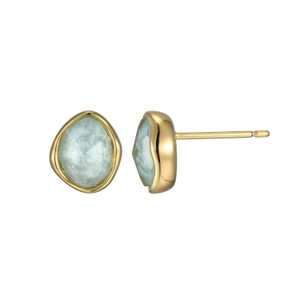 Sterling Silver  Elle "Treasure" Yellow Gold And Rhodium Plated Doublet Genuine White Crystal And Amazonite Stud Earring