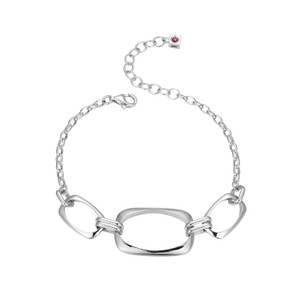 Sterling Silver  Elle "Allure" Rhodium Plated Braceelet On Oval Rolo Chain 6.5" + 1.5"